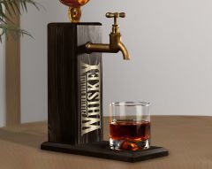 BK Gift Aynalı Altın Kabartma Musluklu Doğal Siyah(Ebony) Ahşap Viski Standı, Home Bar, İçecek Dispenseri, Ahşap İçecek Çeşmesi-6