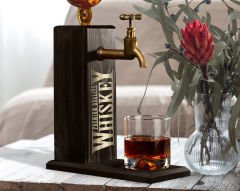 BK Gift Aynalı Altın Kabartma Musluklu Doğal Siyah(Ebony) Ahşap Viski Standı, Home Bar, İçecek Dispenseri, Ahşap İçecek Çeşmesi-6