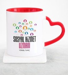 Kişiye Özel Mesleki Sosyal Hizmet Uzmanı Kırmızı Kalpli Kupa Bardak