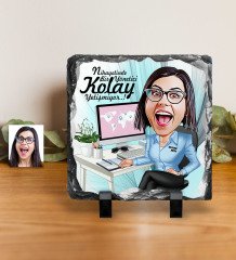 Kişiye Özel Bayan Genel Müdür Karikatürlü Dekoratif Doğal Taş - 1