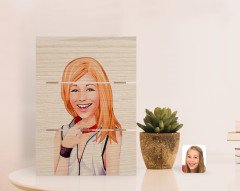 Kişiye Özel Kadın Karikatürlü Otantik Masaüstü Ahşap Palet Çerçeve-35