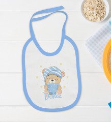 BK Kids Kişiye Özel İsimli Mavi Bebek Body Zıbın ve Mama Önlüğü Hediye Seti-7