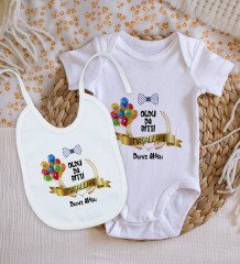 BK Kids Kişiye Özel Sünnet Tasarımlı Bebek Body Zıbın ve Mama Önlüğü Hediye Seti - Model 4