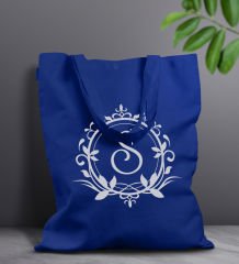 BK Gift Kişiye Özel Harfli Saks Mavi Kumaş Bez Çanta-3, Baskılı Omuz Çantası, Alışveriş Çantası