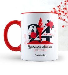 Kişiye Özel Öğretmenler Gününüz Kutlu Olsun Kırmızı Kupa Bardak - 1