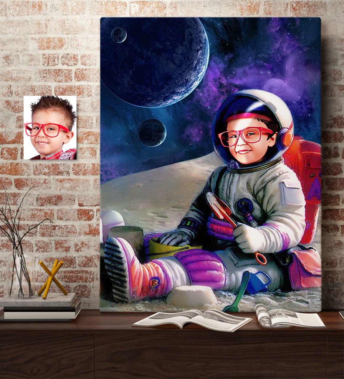 Kişiye Özel Astronot Erkek Çocuk Karikatürlü Kanvas Tablo 50x70cm-1
