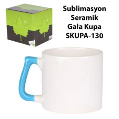 Sublimasyon Mavi Kulplu Seramik Gala Kupa - Kutulu