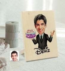 Kişiye Özel İsimli Erkek Doğum Günü Karikatürlü Dekoratif Ahşap Çerçeve Model 2