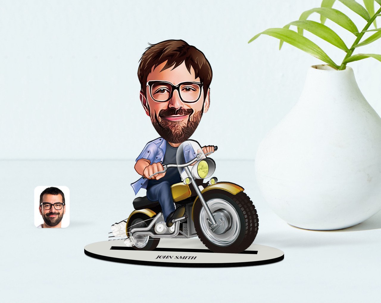 Kişiye Özel Bay Motorcu Karikatür Ahşap Biblo - 1