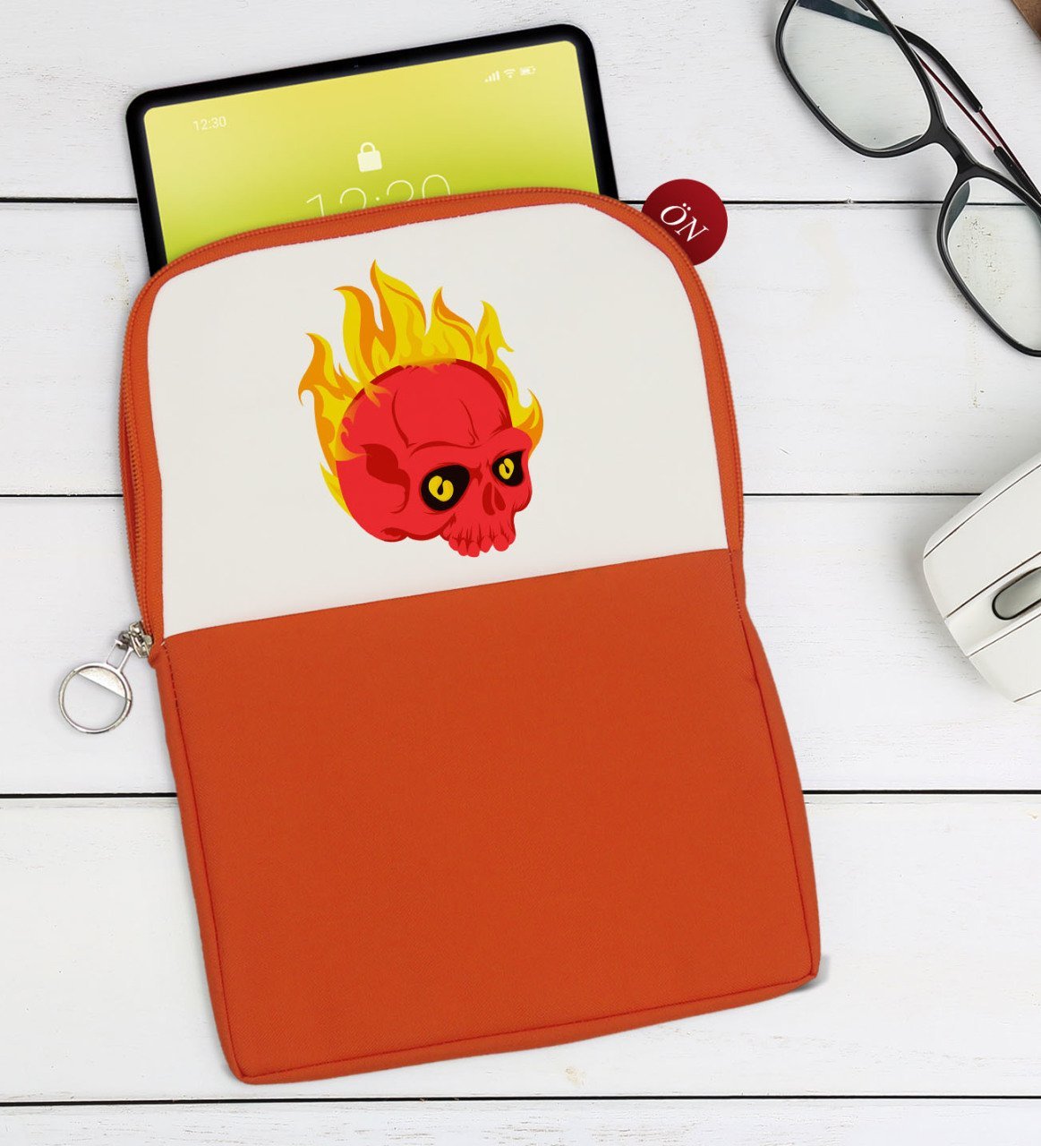 BK Gift Kurukafa Tasarımlı Taşınabilir Koruyucu Tablet Kılıfı & Organizer Çanta - Turuncu-5
