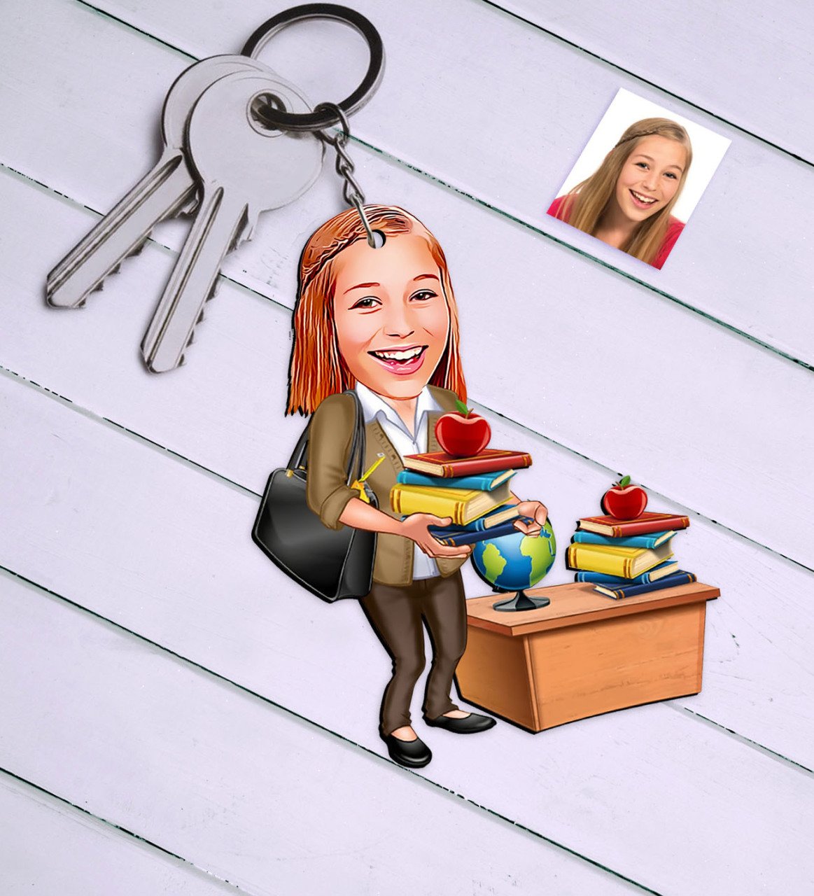 Kişiye Özel Bayan Öğretmen Karikatür Anahtarlık - 4