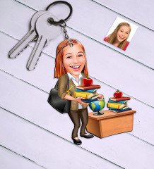 Kişiye Özel Bayan Öğretmen Karikatür Anahtarlık - 4