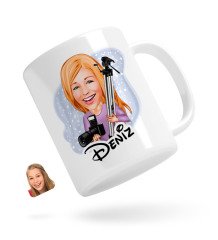 Kişiye Özel Kadın Profesyonel Fotoğrafçı Karikatürlü Beyaz Kupa Bardak-1