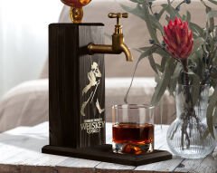 BK Gift Aynalı Altın Kabartma Musluklu Doğal Siyah(Ebony) Ahşap Viski Standı, Home Bar, İçecek Dispenseri, Ahşap İçecek Çeşmesi-9