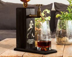 BK Gift Aynalı Altın Kabartma Musluklu Doğal Siyah(Ebony) Ahşap Viski Standı, Home Bar, İçecek Dispenseri, Ahşap İçecek Çeşmesi-9
