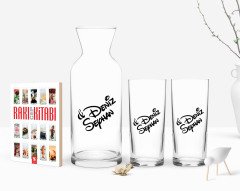 Kişiye Özel Renkli Baskılı İsimli İkili Rakı Bardağı Karaf ve Cep Kitabı Hediye Seti