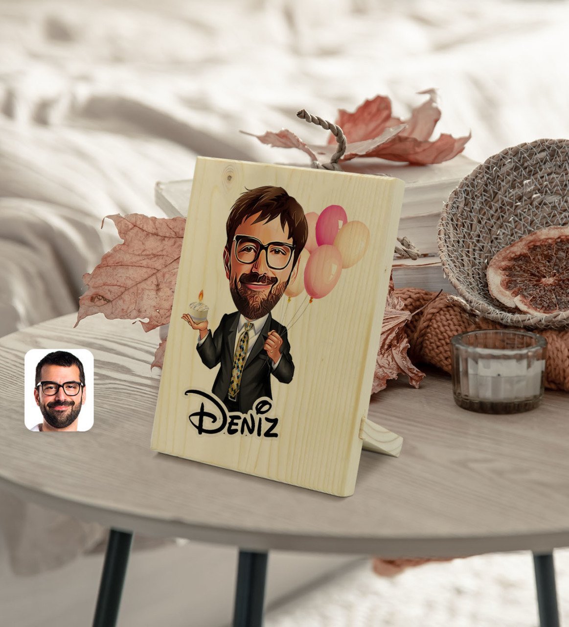 Kişiye Özel İsimli Erkek Doğum Günü Karikatürlü Dekoratif Ahşap Çerçeve Model 3