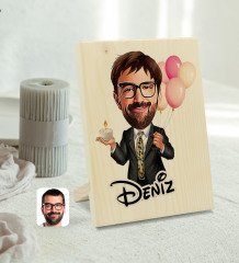 Kişiye Özel İsimli Erkek Doğum Günü Karikatürlü Dekoratif Ahşap Çerçeve Model 3