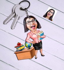 Kişiye Özel Bayan Öğretmen Karikatür Anahtarlık - 5
