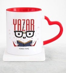 Kişiye Özel Mesleki Yazar Kırmızı Kalpli Kupa Bardak - 1
