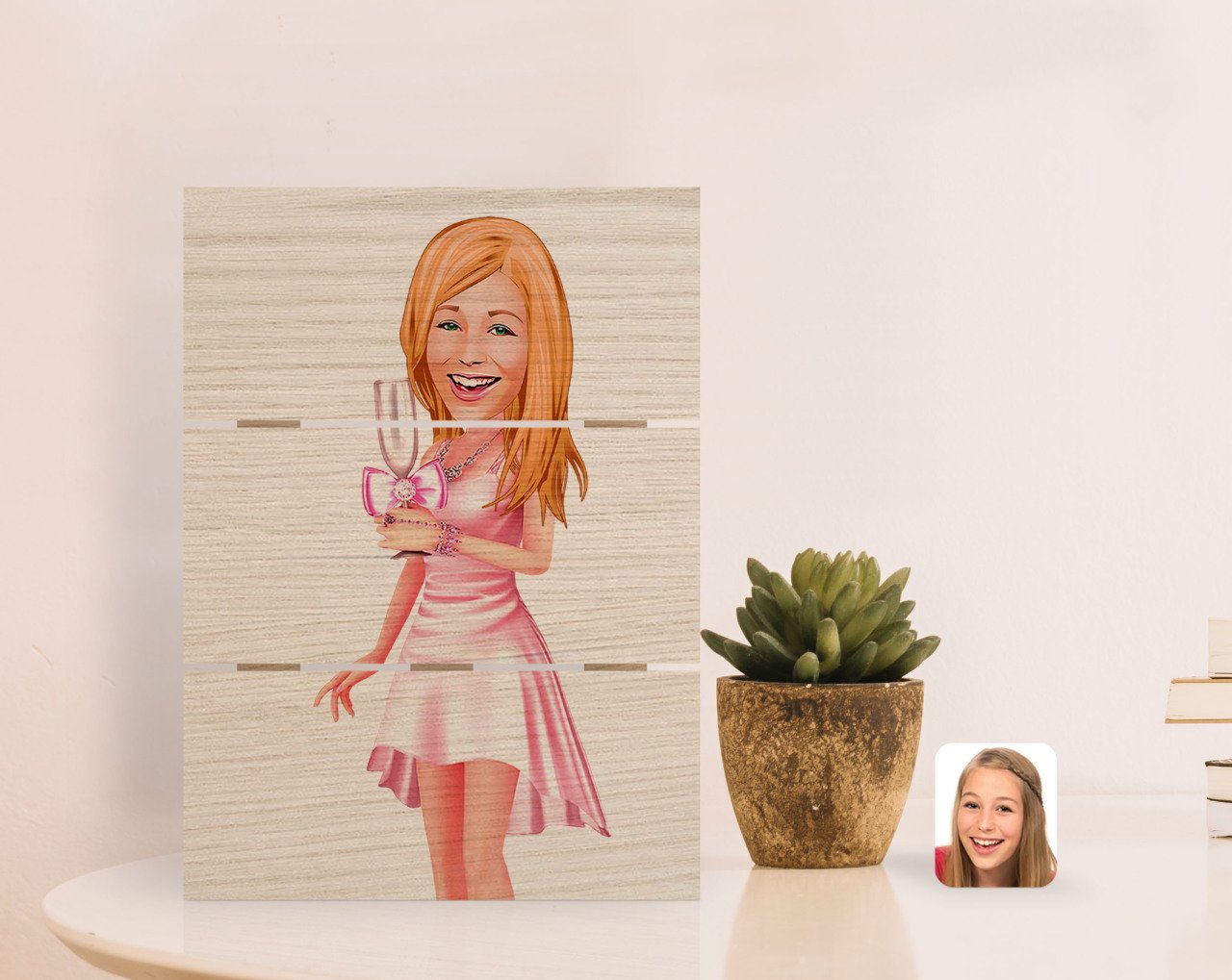 Kişiye Özel Kadın Karikatürlü Otantik Masaüstü Ahşap Palet Çerçeve-41