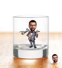 Kişiye Özel Renkli Baskılı Erkek Patron Karikatürlü Viski Bardağı-3