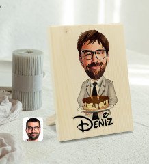 Kişiye Özel İsimli Erkek Doğum Günü Karikatürlü Dekoratif Ahşap Çerçeve Model 4