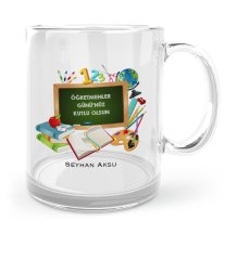Kişiye Özel Öğretmenler Gününüz Kutlu Olsun Cam Kupa Bardak - 7