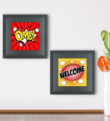BK Gift Popart Tasarımlı 2’li Ahşap Çerçeveli Taş Duvar Dekoru-14