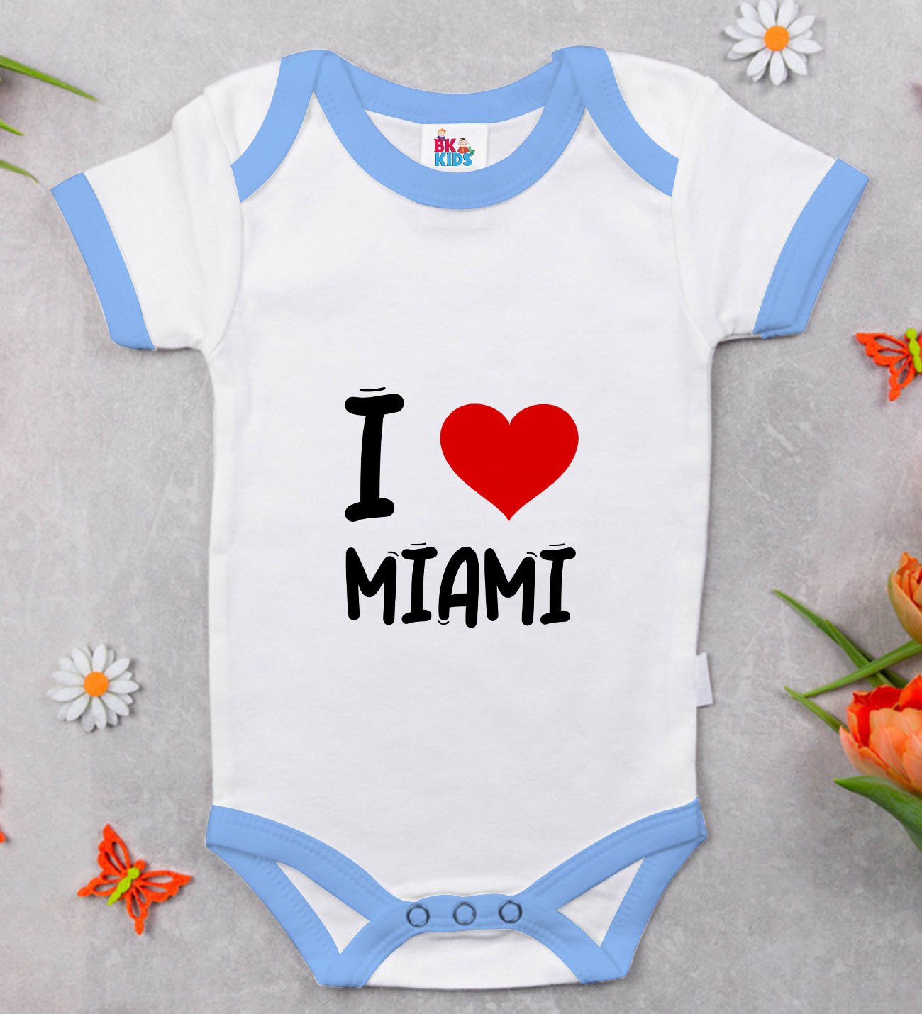 BK Kids I Love Miami Tasarımlı Mavi Bebek Body Zıbın - Model 1