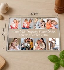 BK Gift Kişiye Özel Fotoğraflı Mesajlı Cam Kesme ve Sunum Tablası 20x30cm-1, Anneye Hediye, Sevgiliye Hediye, Eşe Hediye
