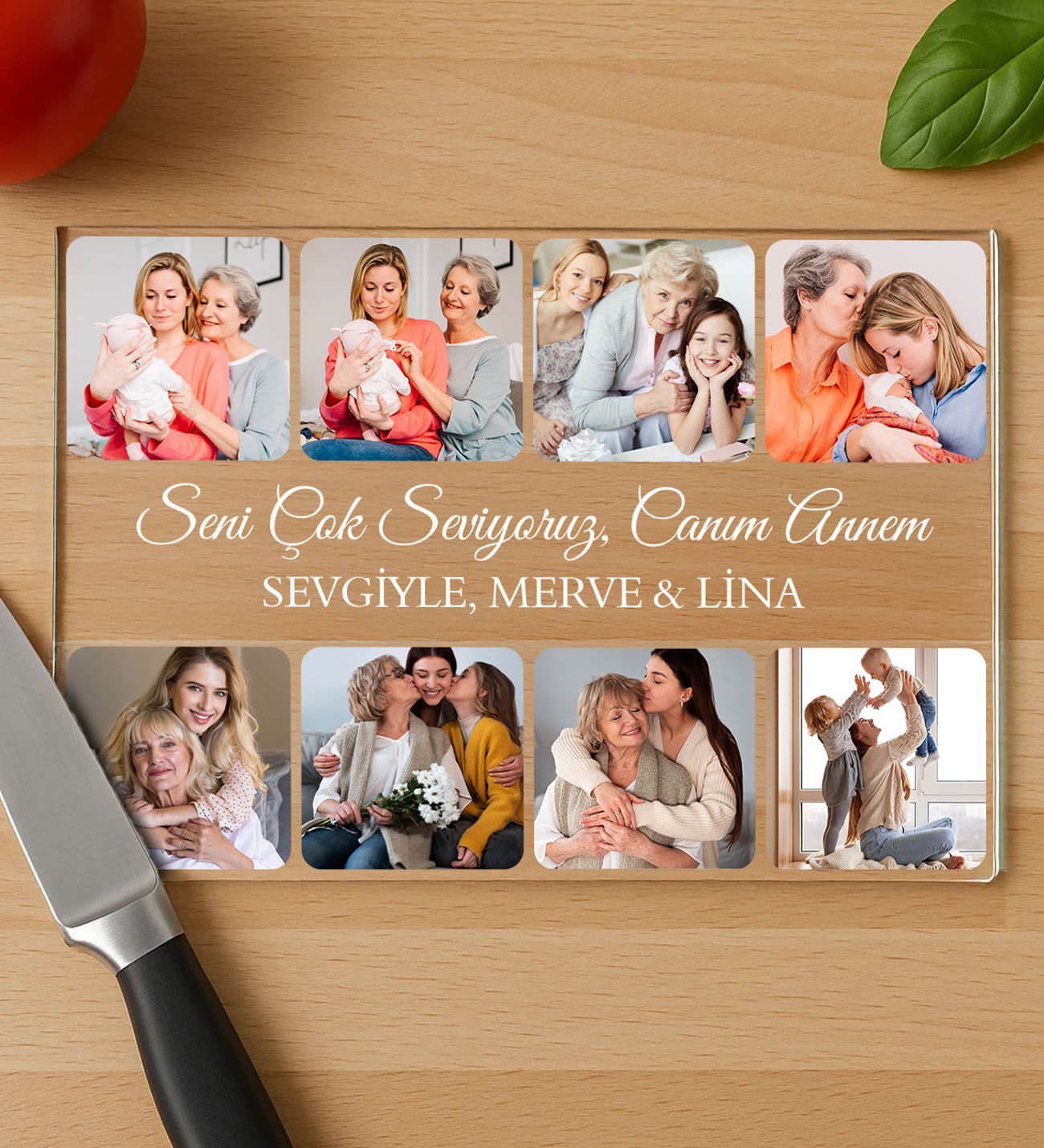 BK Gift Kişiye Özel Fotoğraflı Mesajlı Cam Kesme ve Sunum Tablası 20x30cm-1, Anneye Hediye, Sevgiliye Hediye, Eşe Hediye