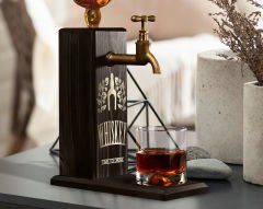 BK Gift Aynalı Altın Kabartma Musluklu Doğal Siyah(Ebony) Ahşap Viski Standı, Home Bar, İçecek Dispenseri, Ahşap İçecek Çeşmesi-10