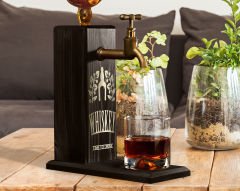 BK Gift Aynalı Altın Kabartma Musluklu Doğal Siyah(Ebony) Ahşap Viski Standı, Home Bar, İçecek Dispenseri, Ahşap İçecek Çeşmesi-10