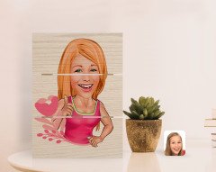 Kişiye Özel Kadın Karikatürlü Otantik Masaüstü Ahşap Palet Çerçeve-49