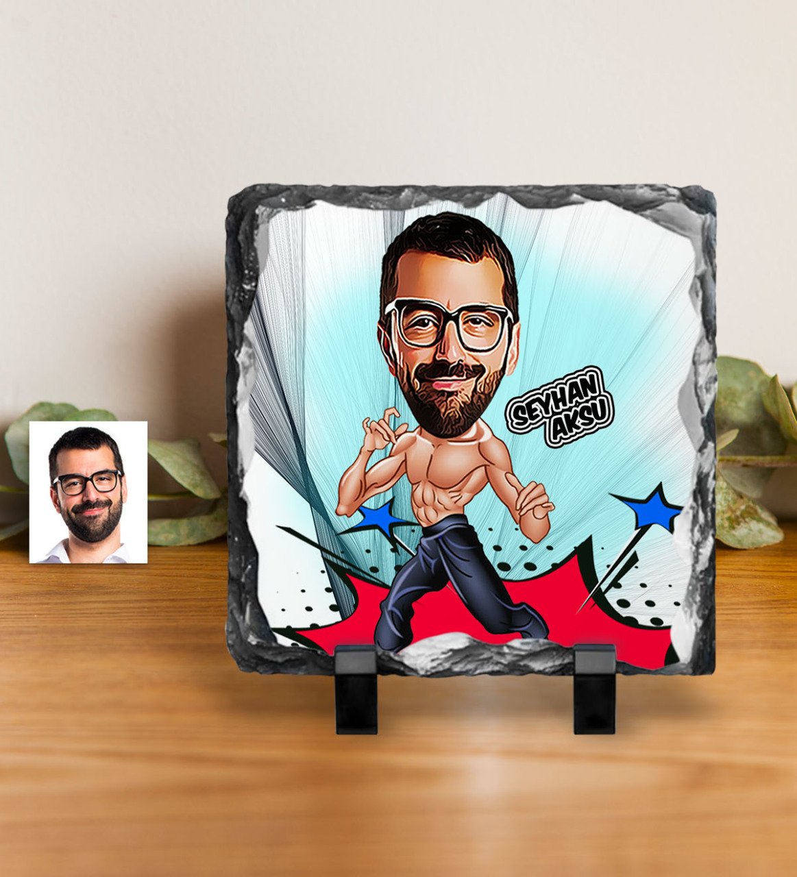 Kişiye Özel Bruce Lee Karikatürlü Dekoratif Doğal Taş