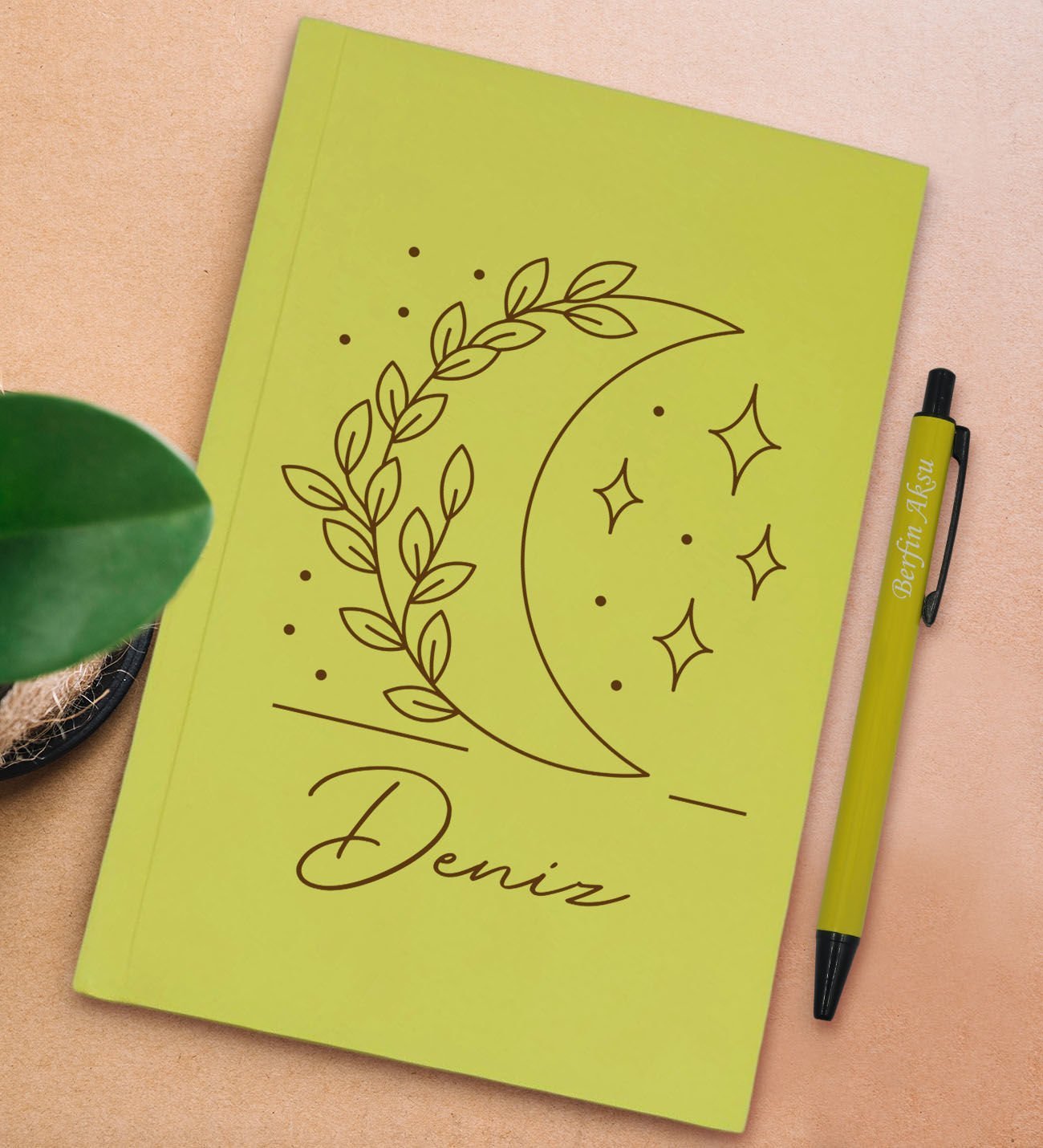 BK Gift Kişiye Özel İsimli Sarı Sert Kapaklı Defter ve Tükenmez Kalem Seti, Arkadaşa Hediye, Yeni İş Hediyesi, Doğum Günü Hediyesi-5