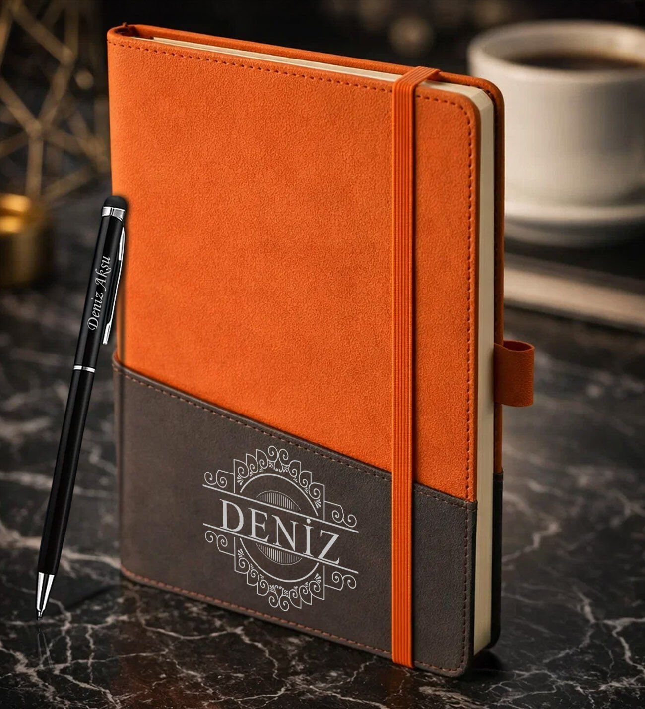BK Gift Kişiye Özel Turuncu Termo Deri Defter ve Touchpen Kalem Seti -12, Kurumsal ve Özel Hediye, Yeni İş Hediyesi