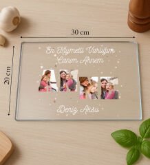 BK Gift Kişiye Özel Fotoğraflı Mesajlı Cam Kesme ve Sunum Tablası 20x30cm-2, Anneye Hediye, Sevgiliye Hediye, Eşe Hediye