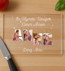 BK Gift Kişiye Özel Fotoğraflı Mesajlı Cam Kesme ve Sunum Tablası 20x30cm-2, Anneye Hediye, Sevgiliye Hediye, Eşe Hediye