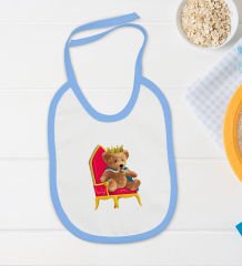 BK Kids Kral Tasarımlı Mavi Bebek Body Zıbın ve Mama Önlüğü Hediye Seti-1