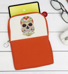 BK Gift Kurukafa Tasarımlı Taşınabilir Koruyucu Tablet Kılıfı & Organizer Çanta - Turuncu-10
