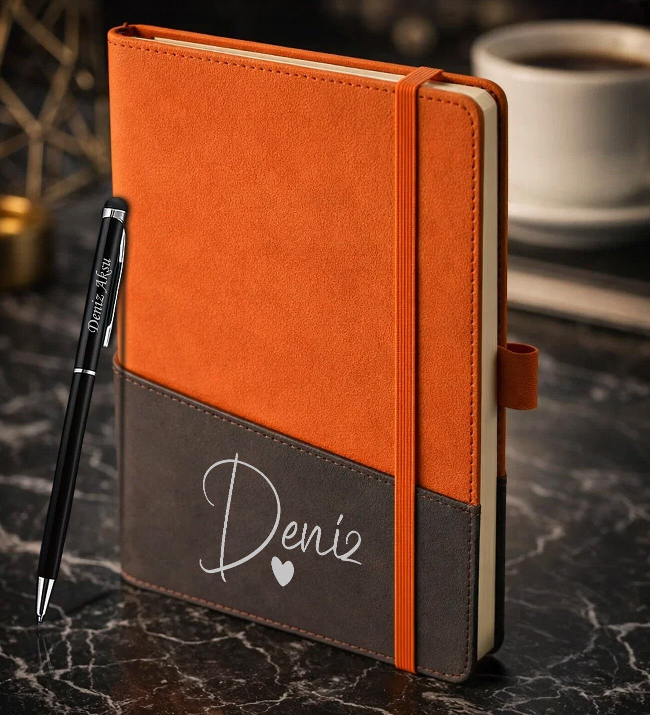 BK Gift Kişiye Özel Turuncu Termo Deri Defter ve Touchpen Kalem Seti -13, Kurumsal ve Özel Hediye, Yeni İş Hediyesi