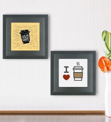 BK Gift Coffe Tasarımlı 2’li Ahşap Çerçeveli Taş Duvar Dekoru-1