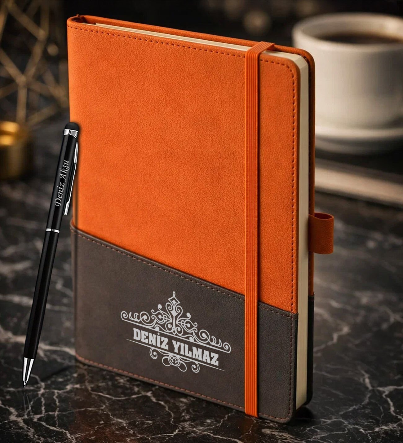 BK Gift Kişiye Özel Turuncu Termo Deri Defter ve Touchpen Kalem Seti -14, Kurumsal ve Özel Hediye, Yeni İş Hediyesi