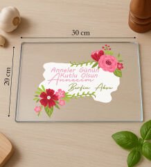 BK Gift Kişiye Özel Anneler Günü Tasarımlı Cam Kesme ve Sunum Tablası 20x30cm-1, Anneye Hediye, Sevgiliye Hediye, Eşe Hediye