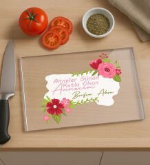 BK Gift Kişiye Özel Anneler Günü Tasarımlı Cam Kesme ve Sunum Tablası 20x30cm-1, Anneye Hediye, Sevgiliye Hediye, Eşe Hediye