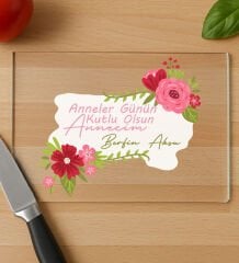 BK Gift Kişiye Özel Anneler Günü Tasarımlı Cam Kesme ve Sunum Tablası 20x30cm-1, Anneye Hediye, Sevgiliye Hediye, Eşe Hediye