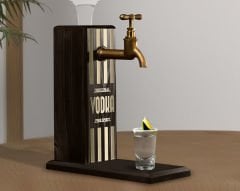 BK Gift Aynalı Altın Kabartma Musluklu Doğal Siyah(Ebony) Ahşap Vodka Standı, Home Bar, İçecek Dispenseri, Ahşap İçecek Çeşmesi-1
