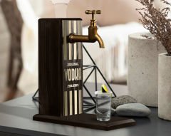 BK Gift Aynalı Altın Kabartma Musluklu Doğal Siyah(Ebony) Ahşap Vodka Standı, Home Bar, İçecek Dispenseri, Ahşap İçecek Çeşmesi-1